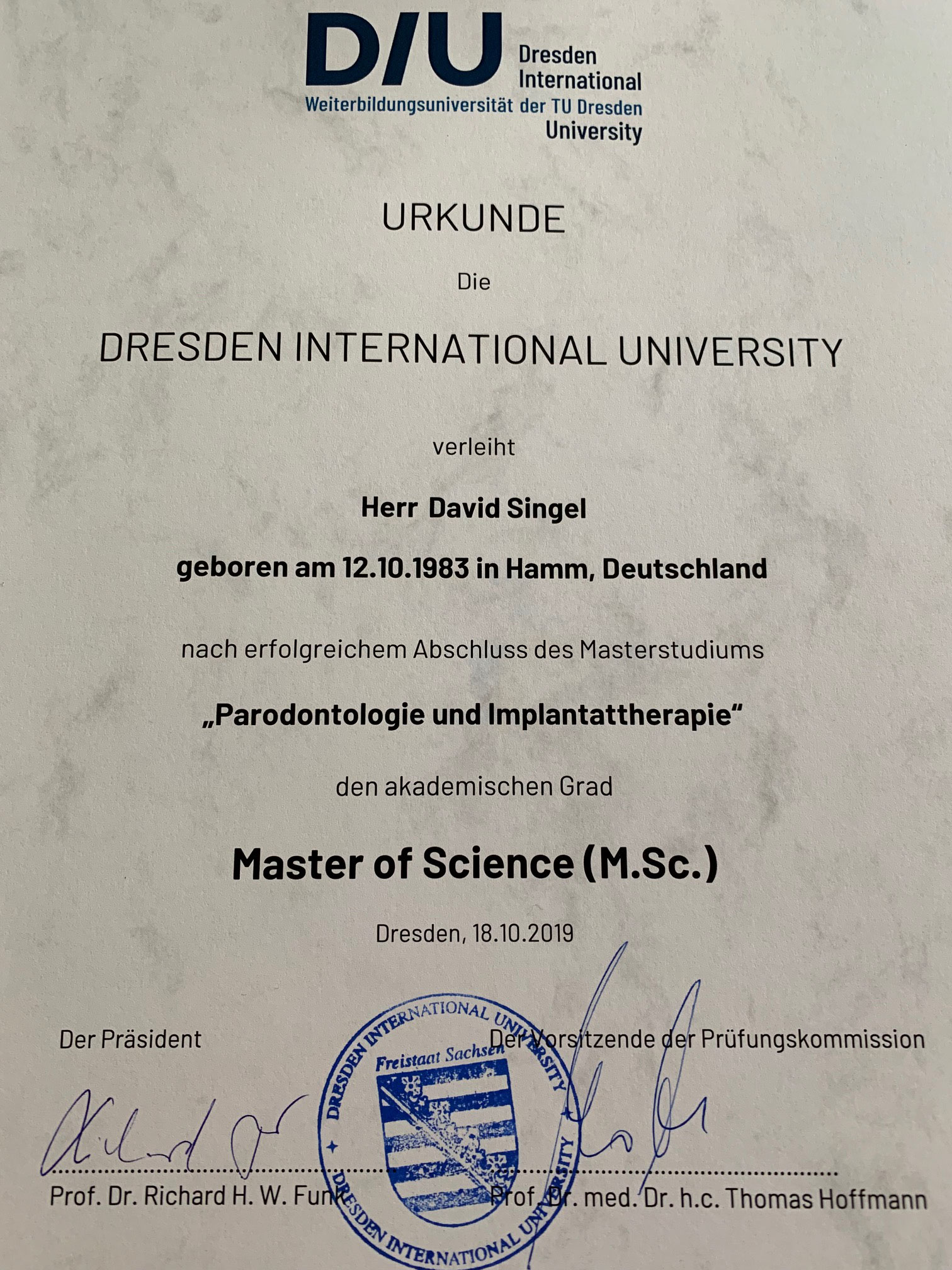 Urkunde M.Sc.